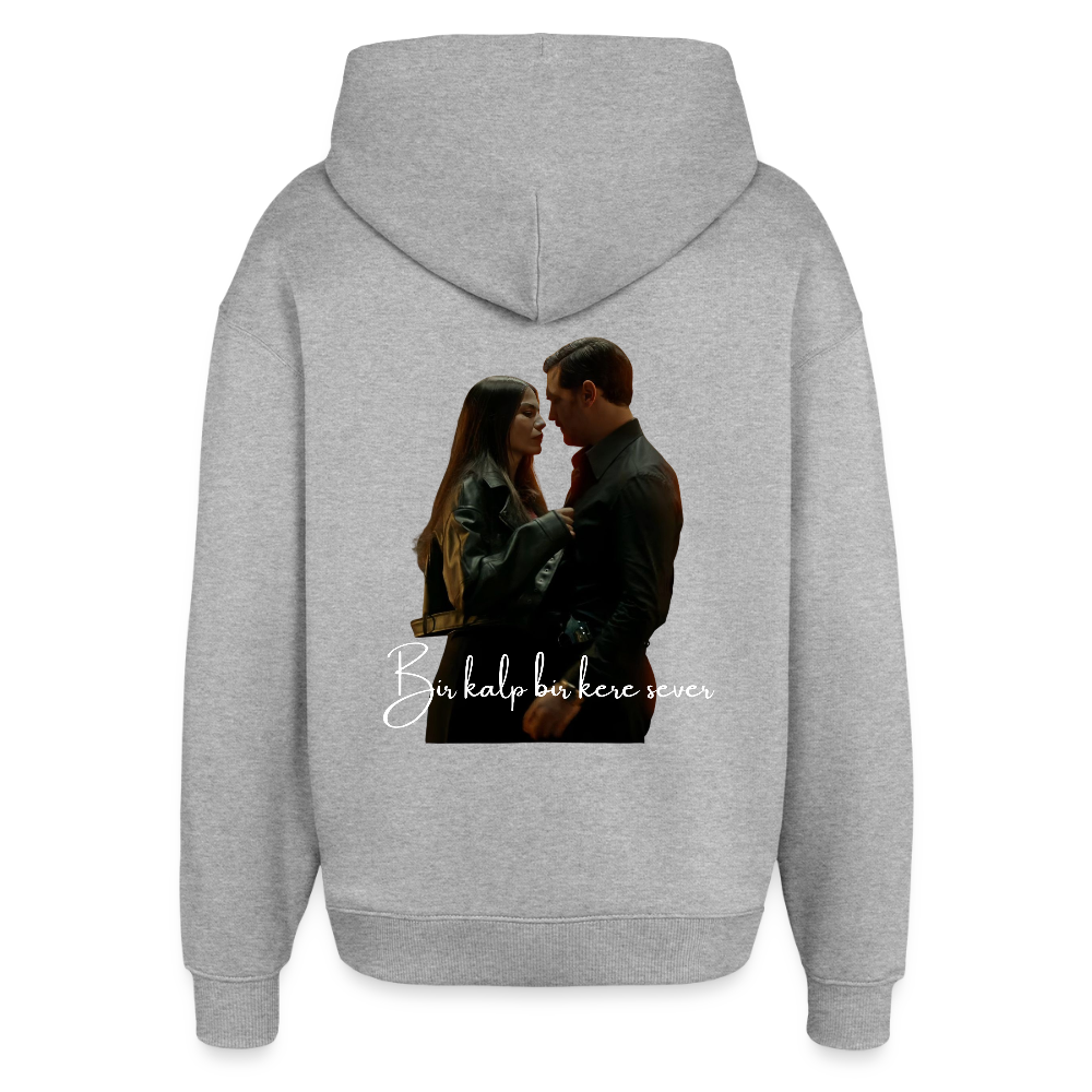 Bir Kalp - Oversized Unisex Hoodie - Grau meliert